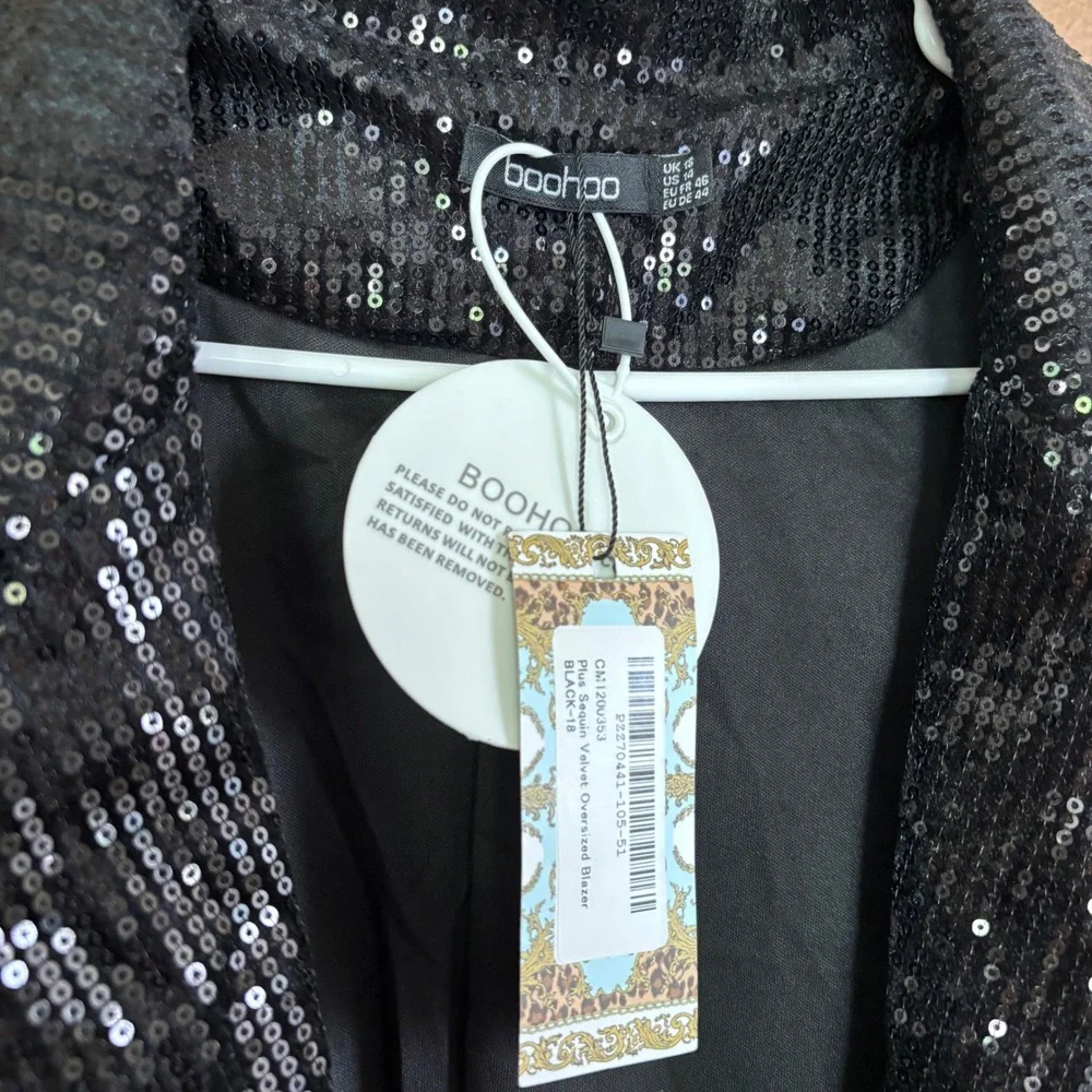 Boohoo Plus Sequin Oversized Blazer Black Size 14 US - Picture 2 of 5